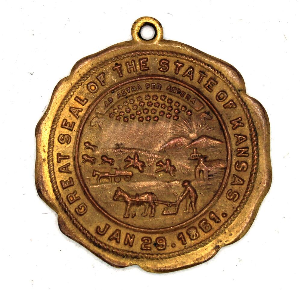 14kt Goldplate Great Seal of Kansas Watch Fob Pendant